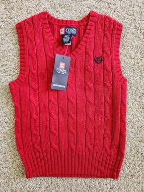 NWT Boys Chaps Cableknit Red Sweater Vest
